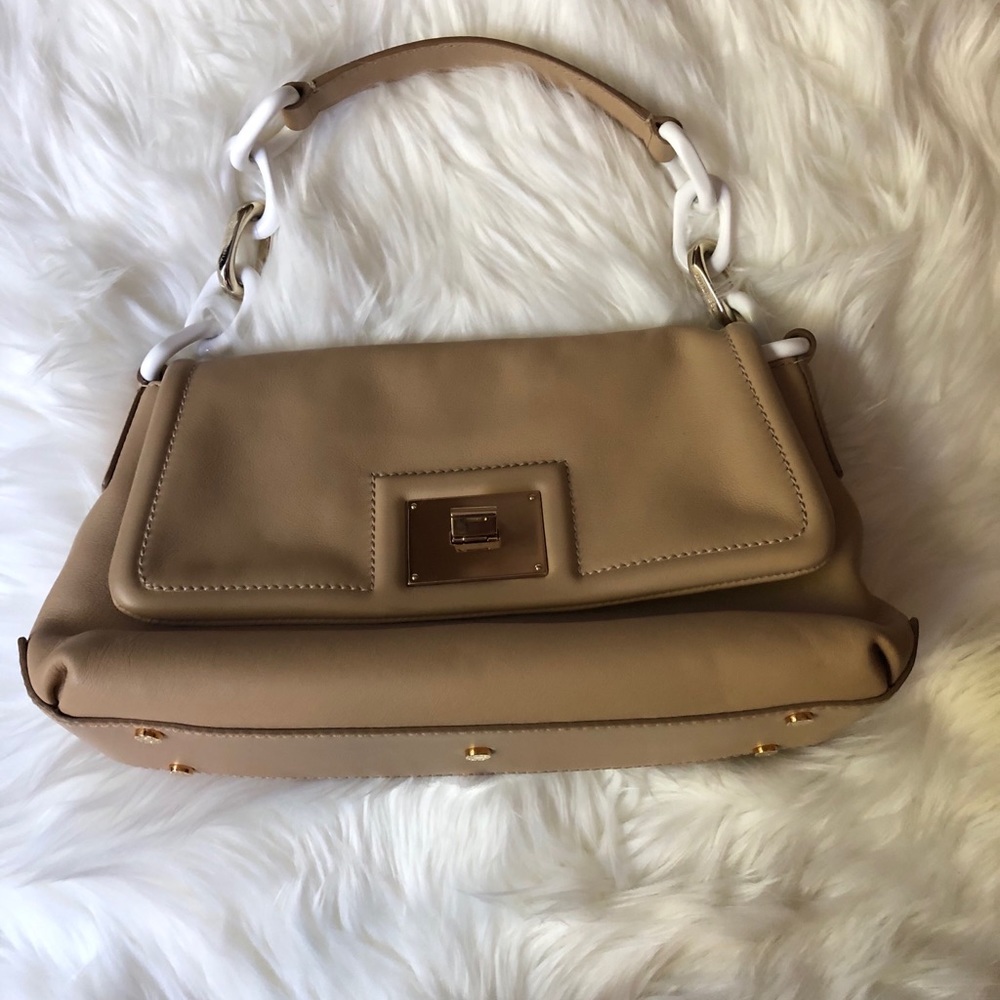 Tiffany & Co. Tan Leather Shoulder Bag with White Chain Accents